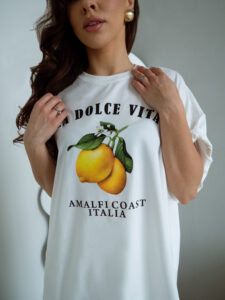 Koszulka biała bawełniana, t-shirt oversize, limone, cytryny, amalfi coast
