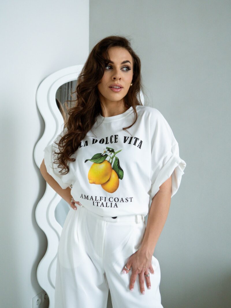 Koszulka biała bawełniana, t-shirt oversize, limone, cytryny, amalfi coast