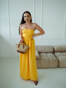 Sukienka „Sunbeam Glow” – długa, żółta bandeau z elastyczną górą